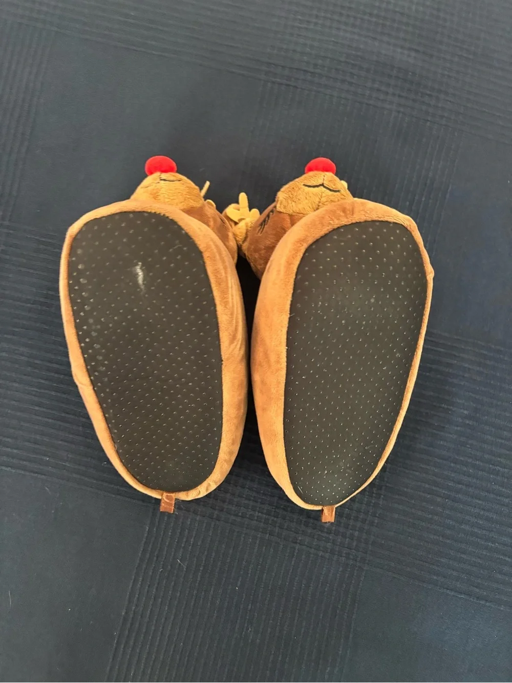 Plush Reindeer Slippers with Red Nose